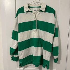 Aerie Green White Stripe Prep Rally Rugby Sweatshirt Oversized Size XS Women’s